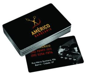 Cartão de visita cantos arredondados Couchê 250g 9x5cm 4x0 (impressão colorida só na frente) Verniz Total Brilho Corte reto com cantos arredondados 