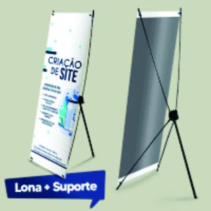 Kit X-Banner em lona + pedestal de suporte Lona 440gr 60x180cm 4x0 Brilho Ilhós Pedestal