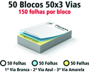 Recibo Numerado Autocopiativo Preto e Branco Papel Autocopiativo 53g - 3 vias 10x15cm 1x0 Sem Verniz Bloco com 150 folhas - 3 vias (50 fls 1ª via Branca | 50 fls 2ª via Azul | 50 fls 3ª via Amarela) + Serrilha na 1ª via 